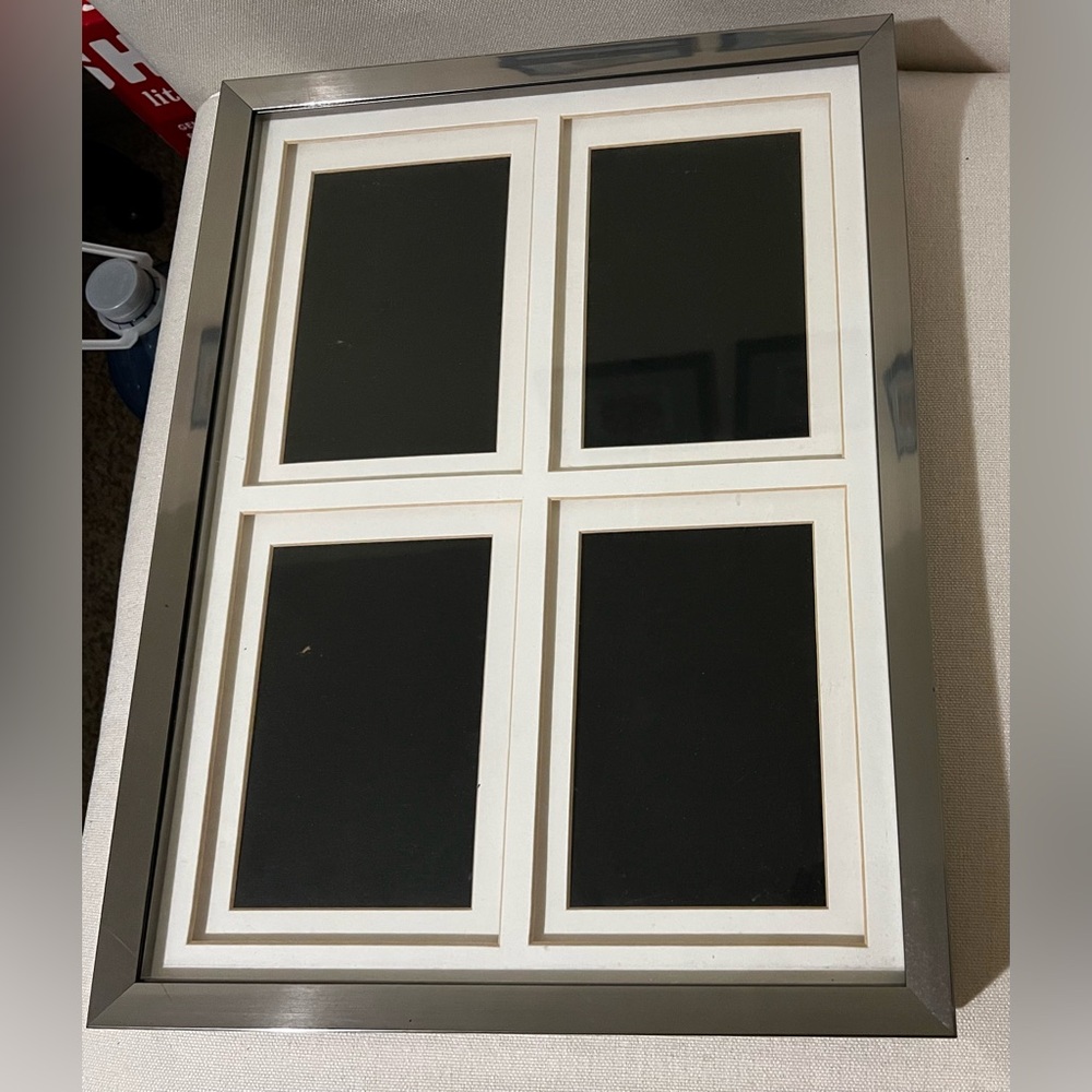 Silver Photo Frame White Border and Beige Trim -Fits 4 Photos 7x5” Wall Decor
